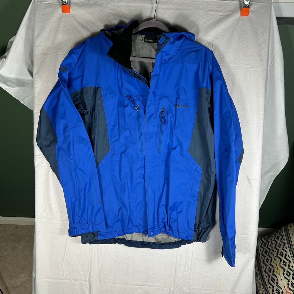 Marmot Men’s Large Rain Jacket / Windbreaker, Lightweight Waterproof, Grey, Blue